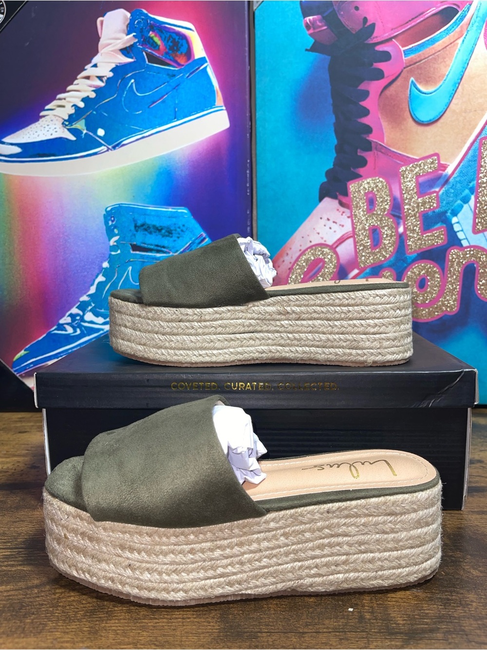 Lulus O'Ahu 2 Green Suede Espadrille Platforms green size 5 - Picture 3 of 11